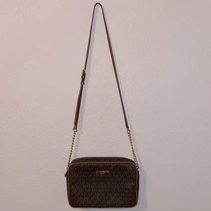Brown Logo Jet Set MK crossbody purse